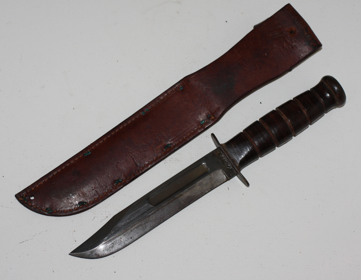 EARLY US WW2 KABAR MK2 US NAVY USN FIGHTING KNIFE BLADE MARKED W