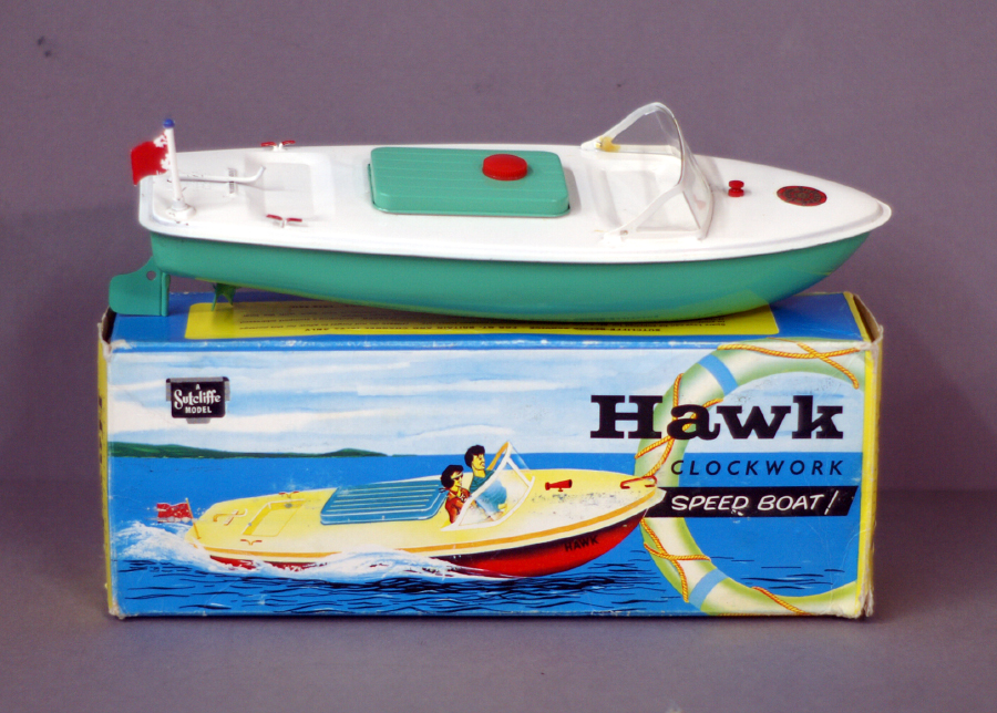 TIN TOYS SUTCLIFFE MODEL HAWK CLOCKWORK WIND UP SPEED BOAT BOXED eBay